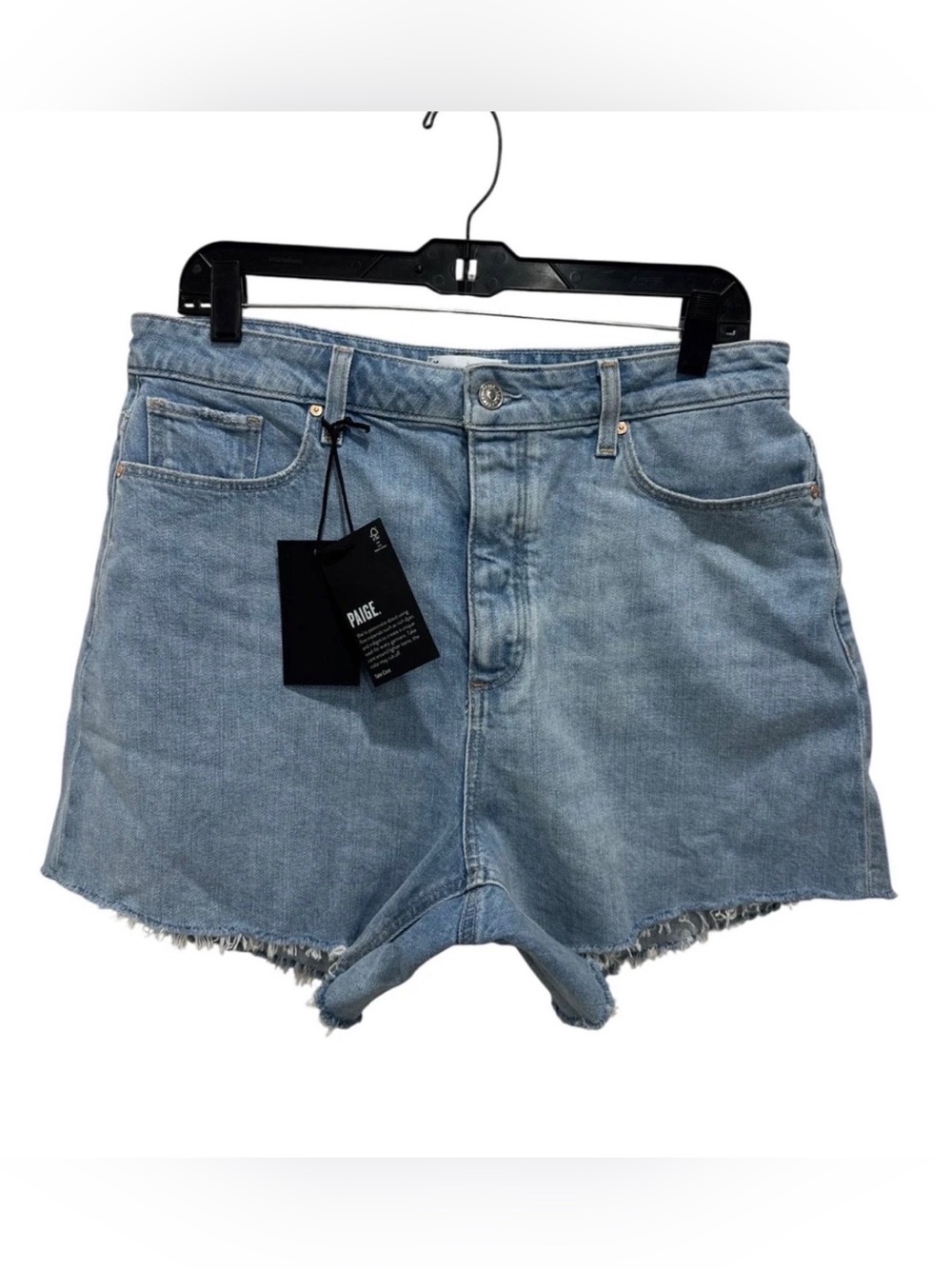 PAIGE Light Blue High-Rise Raw Hem Denim Shorts